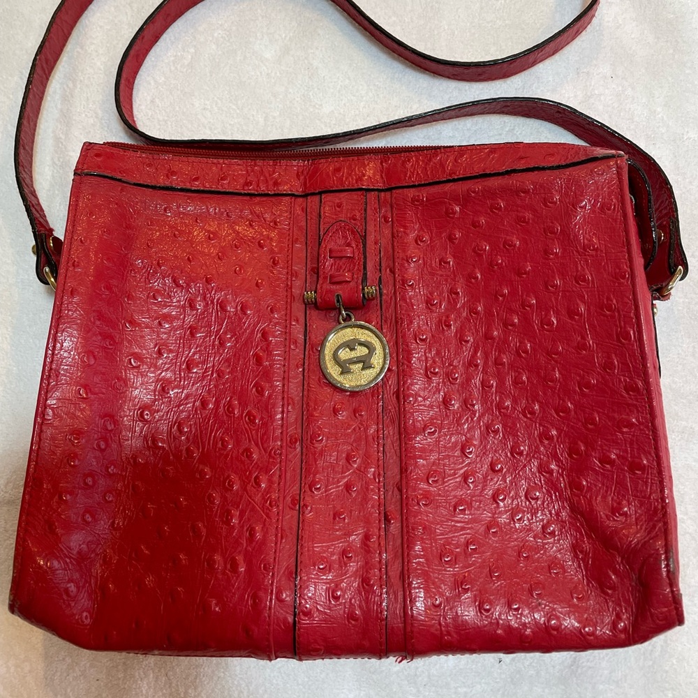 Etienne Aigner Red Ostrich Leather Shoulder Bag